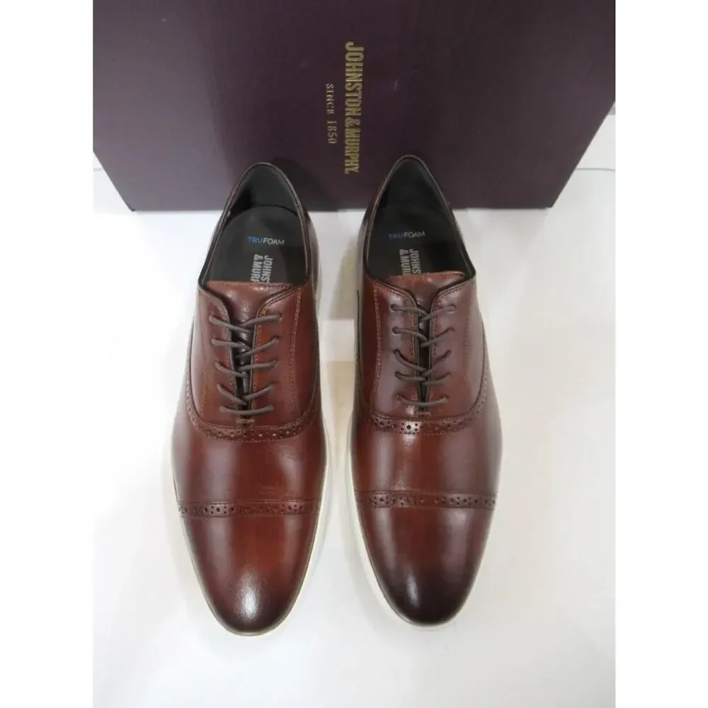 Men's Johnston and Murphy Brody Size 10 M Cap Toe Lace Up Oxford Sneakers Brown